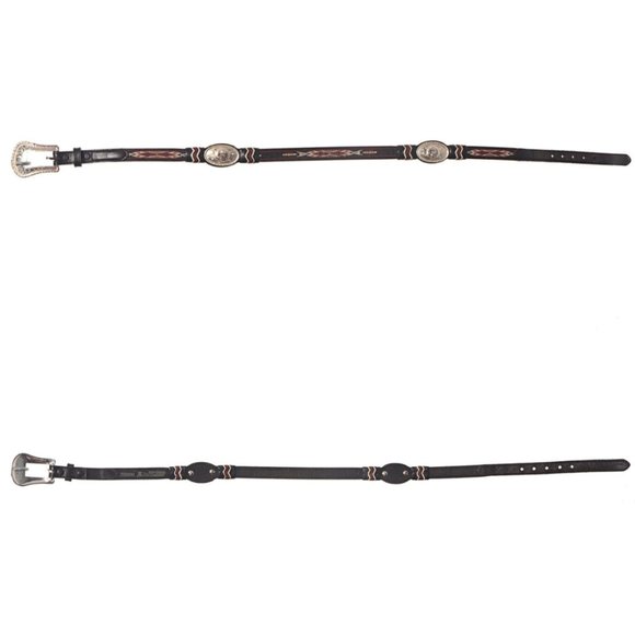 Justin Black Leather Thin Belt with Silver Conchos and Southwestern Embroidery main image 10